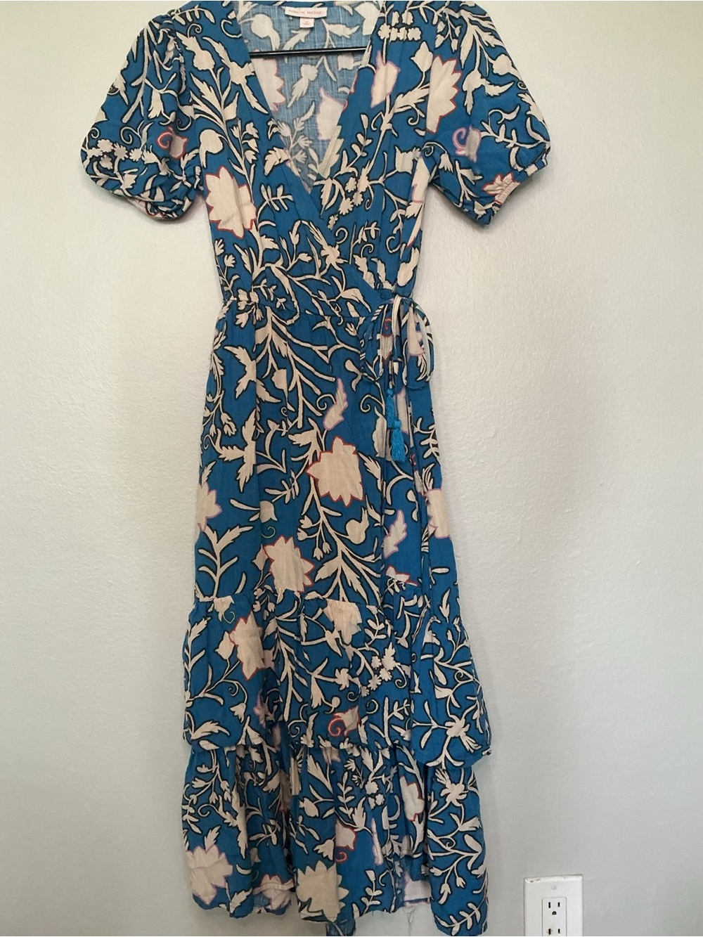 Knox Rose Teal Floral Wrap Maxi Dress with Puff Sleeves
